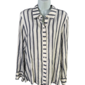 INC International Concepts Women's White/Blue Metallic Button Up Blouse - L