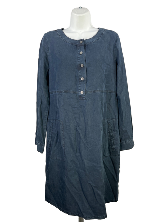 J Jill Women's Navy Blue Quarter Button Long Sleeve Mini Dress - S