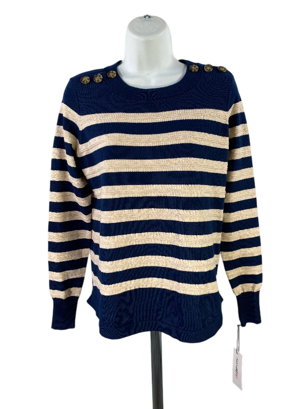 Liz Claiborne Women's Blue/Beige Striped Long Sleeve Shirt - S