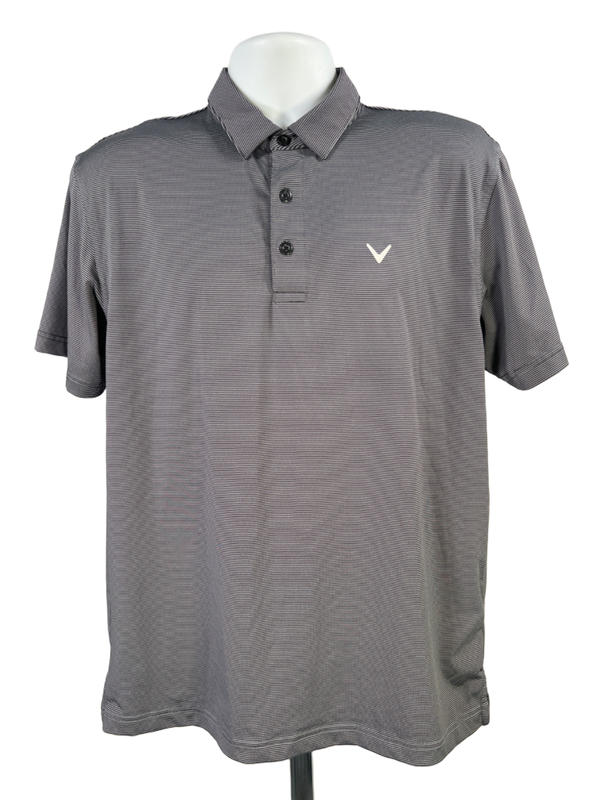 Callaway Men's Black Sriped Short Sleeve Opti Dri Golf Polo Shirt - M