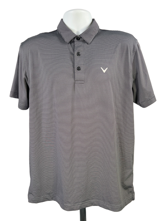 Callaway Men's Black Sriped Short Sleeve Opti Dri Golf Polo Shirt - M