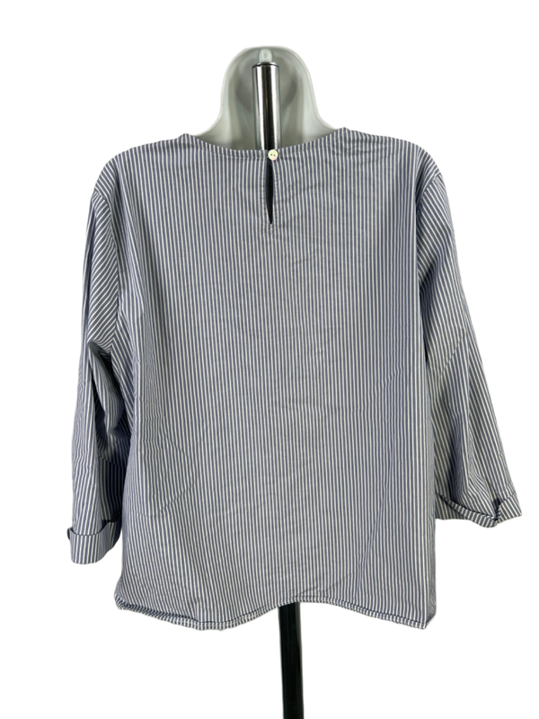 J.Jill Women's Blue/White Striped 3/4 Sleeve Tie Front Blouse - L image 2