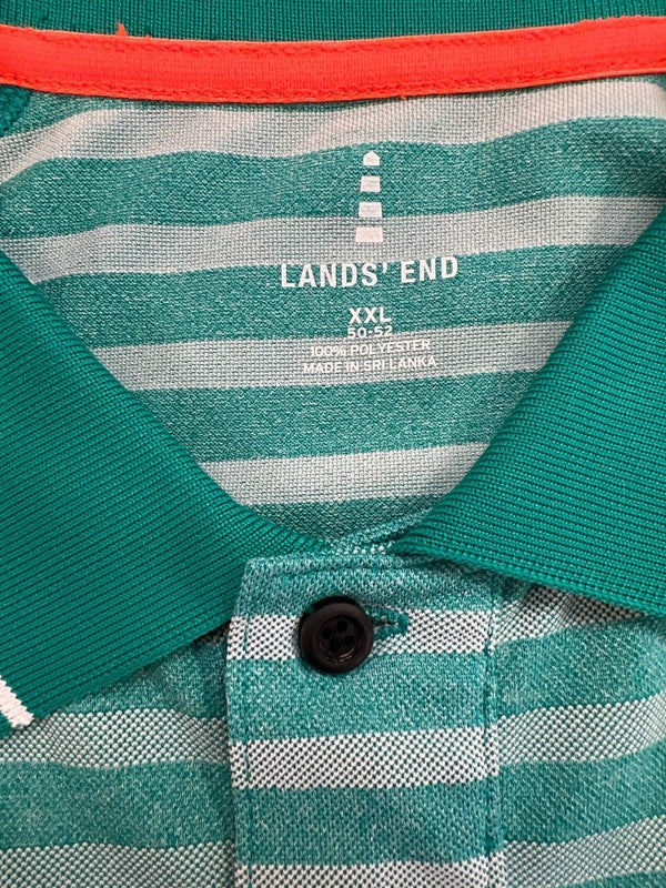 Lands End Men’s Green/Blue Striped Short Sleeve Athletic Polo - XXL image 3