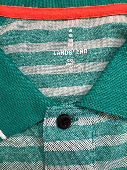 Lands End Men’s Green/Blue Striped Short Sleeve Athletic Polo - XXL image 3