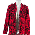 Chico's Women's Red/Black Leopard Fringe Long Sleeve Cardigan Sweater - 3/US XL