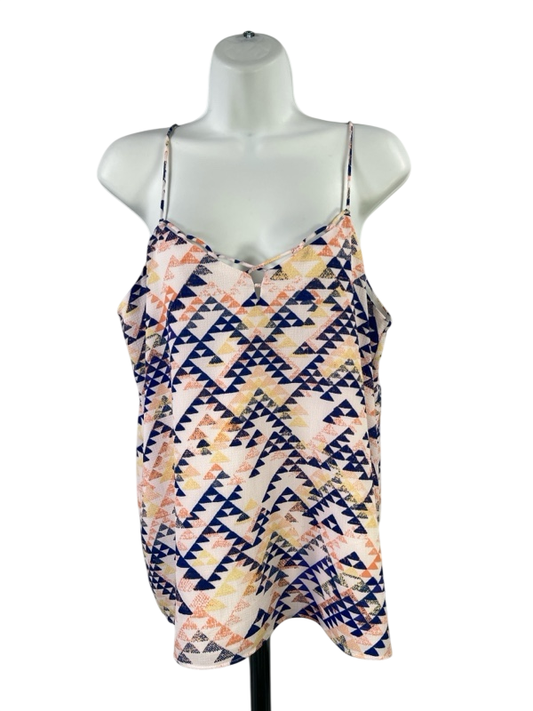Banana Republic Women's Blue Multicolor Lined V-Neck Tank Top - M