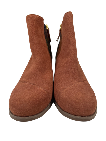 TOMS Women's Brown Suede Plaid Sadie Wedge Side Zip Ankle Booties - 9.5 image 2
