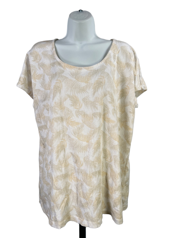 Lands End Women's Beige/White Short Sleeve Textuted T-Shirt - XL