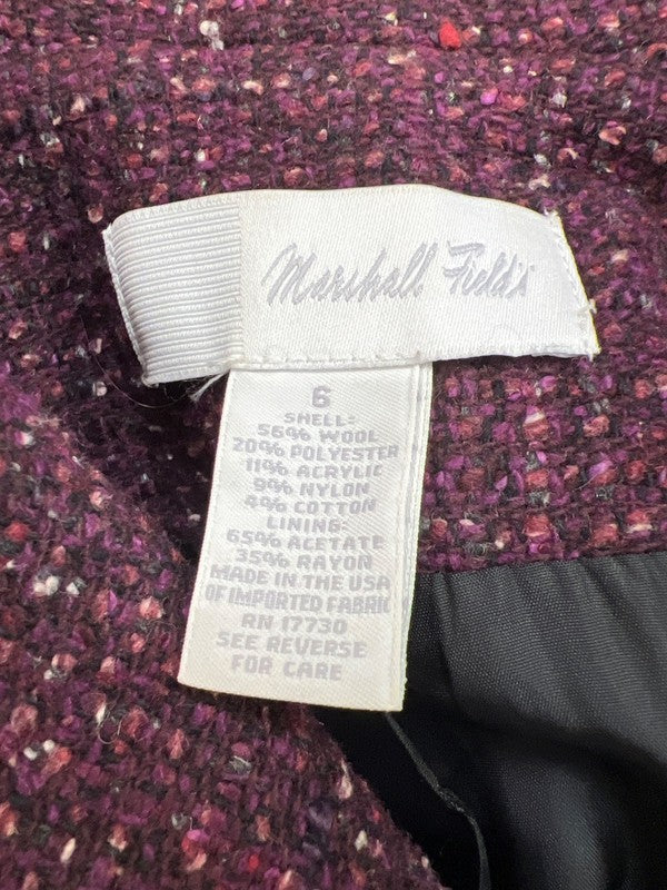 Marshall Fields Women’s Purple Tweed Long Sleeve Fringe Trim Jacket - 6 image 3