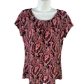 White House Black Market Women's Black/Burgundy Paisley Shirred Neck Blouse - M