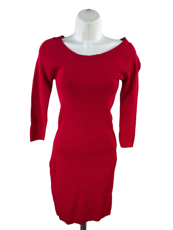 Max Studio Women's Red Textured Bodycon Elbow Sleeve Mini Dress - S