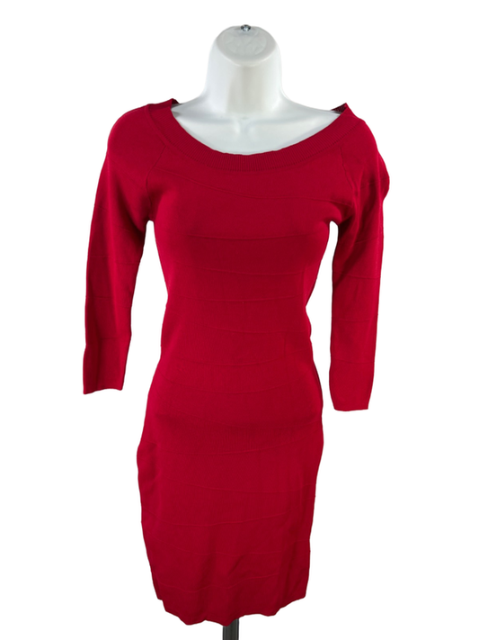 Max Studio Women's Red Textured Bodycon Elbow Sleeve Mini Dress - S