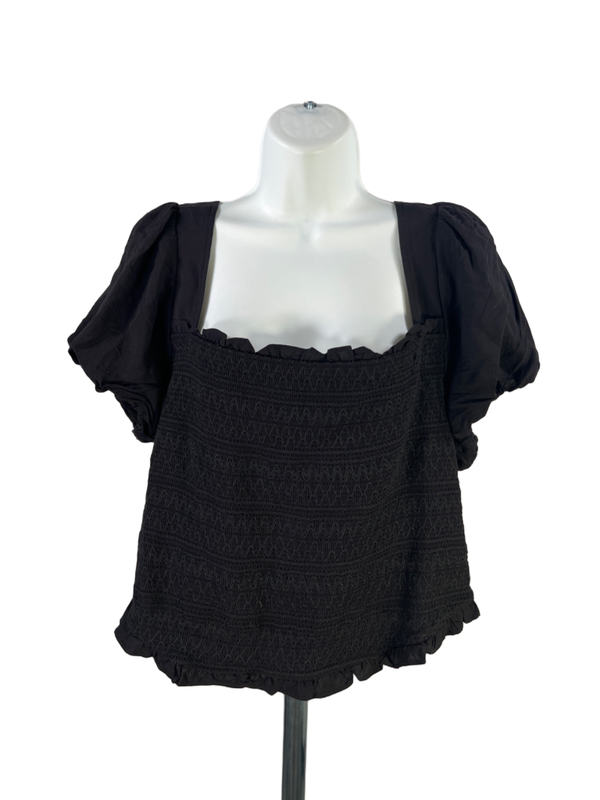 Torrid Women's Black Smocked Cropped Short Balloon Sleeve Shirt - 0 Plus
