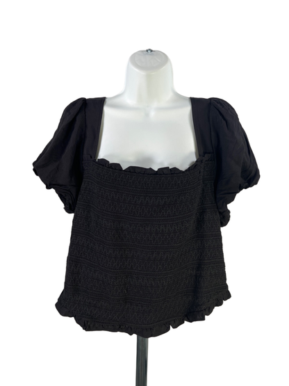 Torrid Women's Black Smocked Cropped Short Balloon Sleeve Shirt - 0 Plus