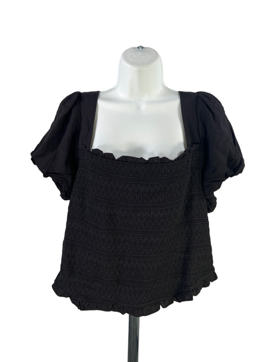 Torrid Women's Black Smocked Cropped Short Balloon Sleeve Shirt - 0 Plus