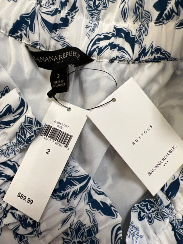 Banana Republic Women's White/Blue Floral Off Shoulder Mini Shift Dress - 2 image 3