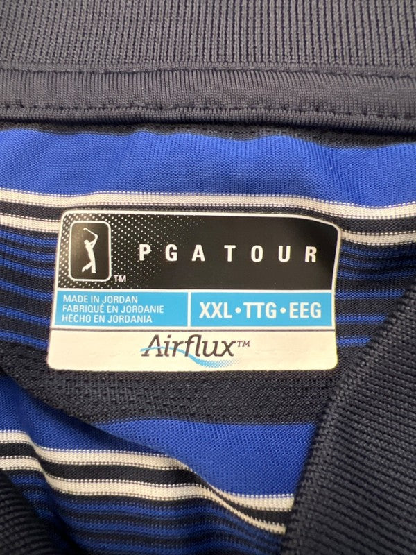 PGA Tour Men's Blue/Black Striped Airflux Short Sleeve Golf Polo Shirt - XXL image 3