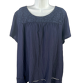 Croft and Barrow Women's Blue Short Sleeve Lace Trim T-Shirt - Plus 1X