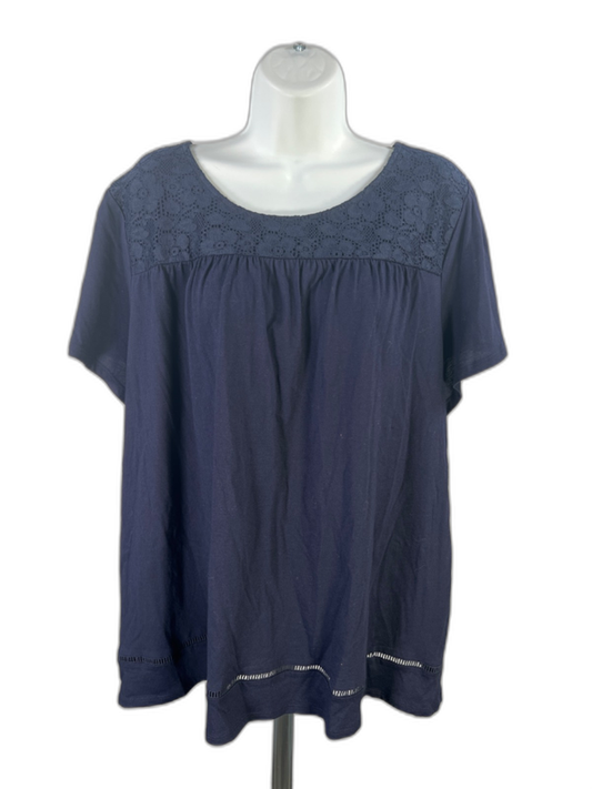 Croft and Barrow Women's Blue Short Sleeve Lace Trim T-Shirt - Plus 1X