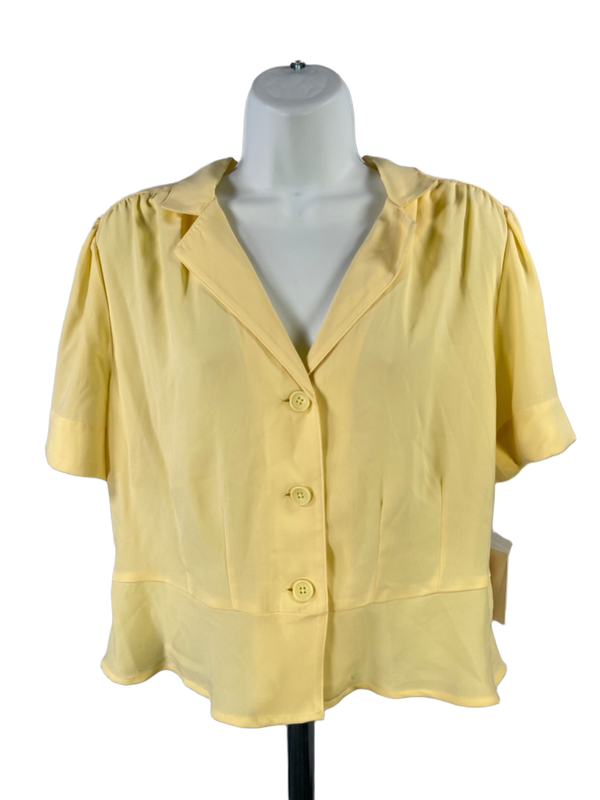 Lauren Conrad Women's Yellow Tiered Short Sleeve Button Up Blouse - L