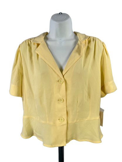 Lauren Conrad Women's Yellow Tiered Short Sleeve Button Up Blouse - L