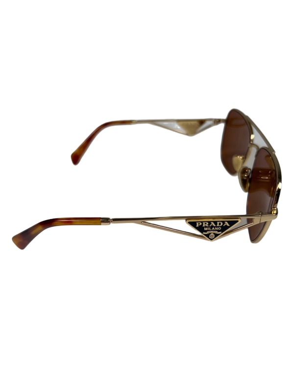 Prada Women's Gold-Tone Metal Frame W/ Dark Brown Lenses Sunglasses image 4