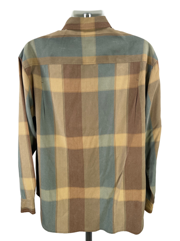 Tommy Bahama Men's Brown/Blue Silk Plaid Long Sleeve Button Up Shirt - L image 2