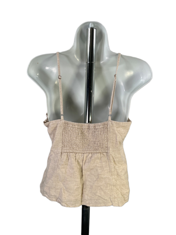 Abercrombie & Fitch Women's Beige Linen Blend Sleeveless Beaded Cami Top - M image 2
