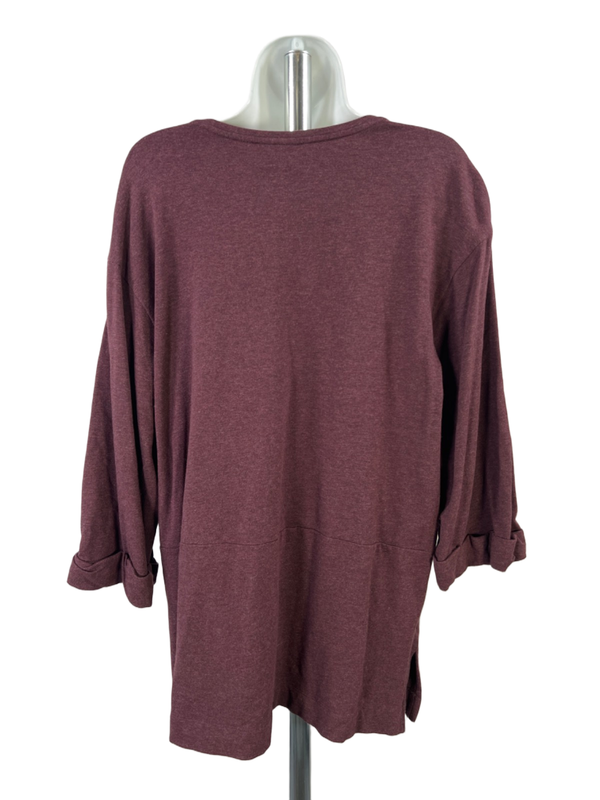 Pure J.Jill Women's Burgundy 3/4 Sleeve Pocket Front Pullover Shirt - L image 2