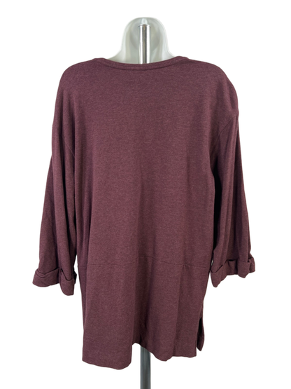 Pure J.Jill Women's Burgundy 3/4 Sleeve Pocket Front Pullover Shirt - L image 2