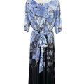 Kasper Women's Black/Blue Floral 1/2 Sleeve Tie Waist Sheath Midi Dress - 18