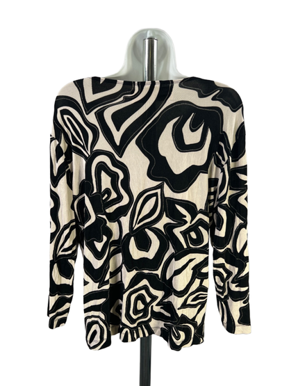 Chico's Women's White/Black Travelers Metallic V Neck 3/4 Sleeve Blouse - 2/US L image 2