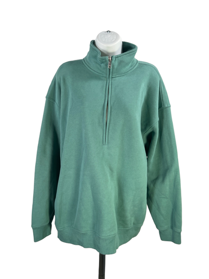 Abercrombie & Fitch Women's Blue Fleece Long Sleeve Quarter Zip Sweatshirt - L