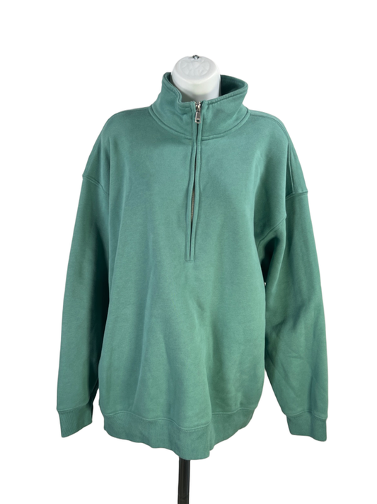 Abercrombie & Fitch Women's Blue Fleece Long Sleeve Quarter Zip Sweatshirt - L