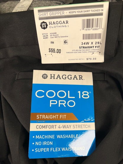 Haggar Men's Black Straight Fit Cool 18 Pro Flex Dress Pants - 34x29 image 3