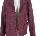 Marshall Fields Women’s Purple Tweed Long Sleeve Fringe Trim Jacket - 6