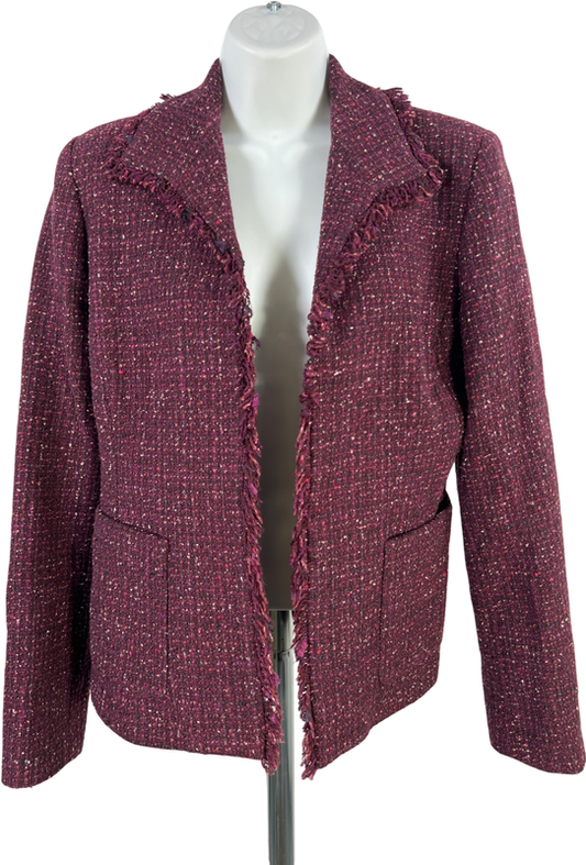 Marshall Fields Women’s Purple Tweed Long Sleeve Fringe Trim Jacket - 6