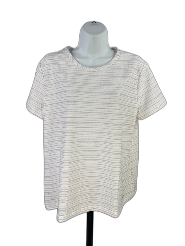 Anne Klein Women's White Metallic Short Sleeve T-Shirt - L