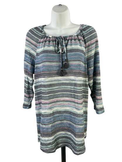 Christopher and Banks Women's Blue Striped 3/4 Sleeve Shirt - M