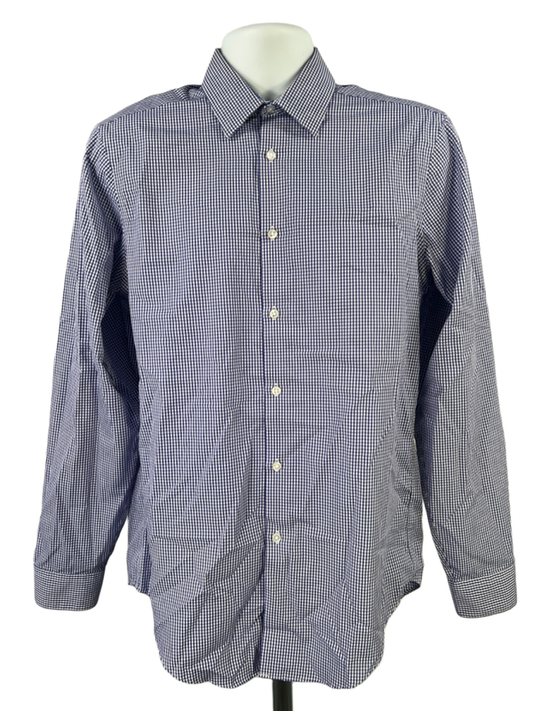 Calvin Klein Men's Blue/White Plaid Slim Fit Long Sleeve Button Up Shirt - 15.5
