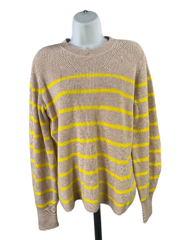 Banana Republic Women's Beige/Yellow Striped Long Sleeve Sweater - L