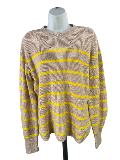 Banana Republic Women's Beige/Yellow Striped Long Sleeve Sweater - L