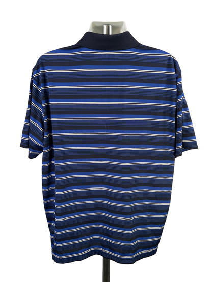 PGA Tour Men's Blue/Black Striped Airflux Short Sleeve Golf Polo Shirt - XXL image 2