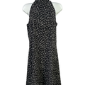 Banana Republic Women's Black Print Semi Sheer Tie Neck Shift Dress - 2