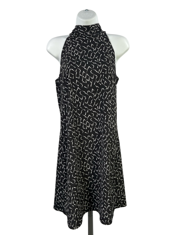 Banana Republic Women's Black Print Semi Sheer Tie Neck Shift Dress - 2