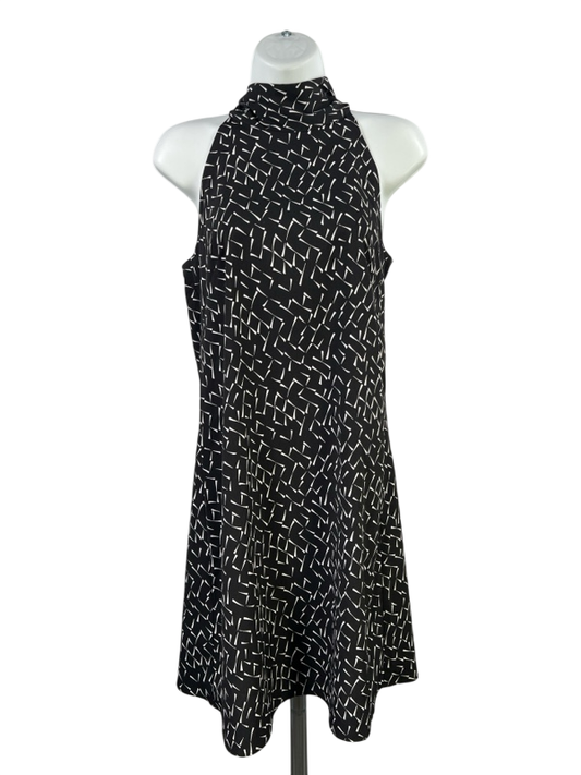 Banana Republic Women's Black Print Semi Sheer Tie Neck Shift Dress - 2