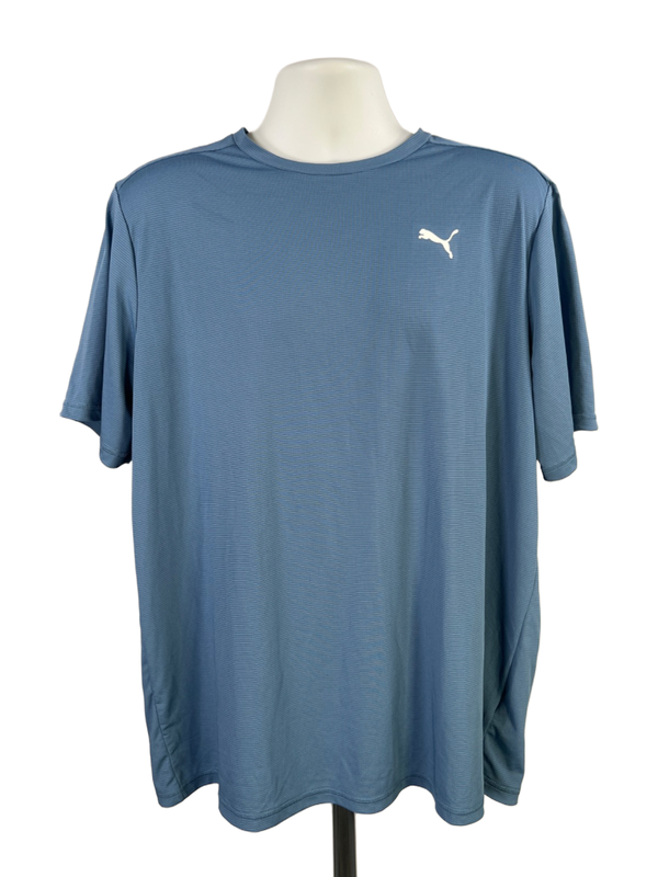 Puma Men's Blue Striped Short Sleeve Athletic Polyester Shirt - XL