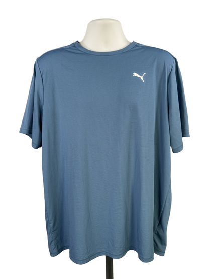 Puma Men's Blue Striped Short Sleeve Athletic Polyester Shirt - XL