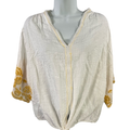 Max Studio Women's White/Yellow Short Eyelet Sleeve Tie Front Blouse - L