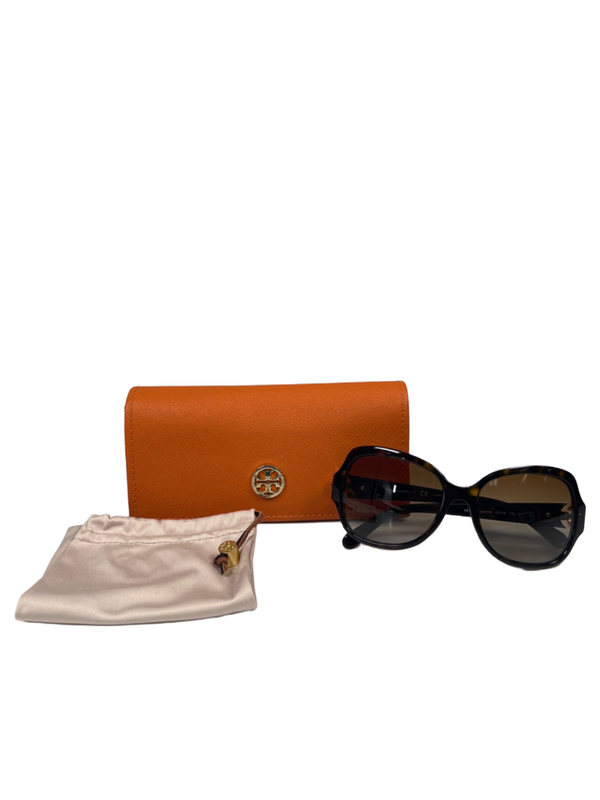 Tory Burch Women's Black Tortoise Frame Gold Logo Sunglasses W/ Case
